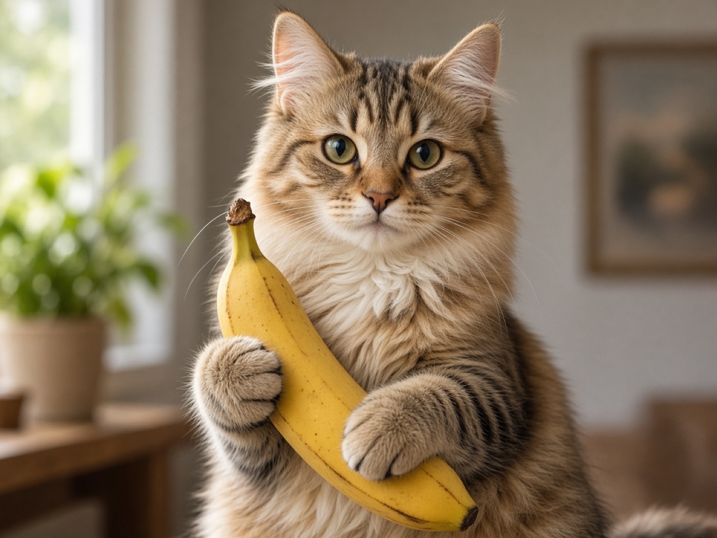 Котик с бананом — результат Grok Image