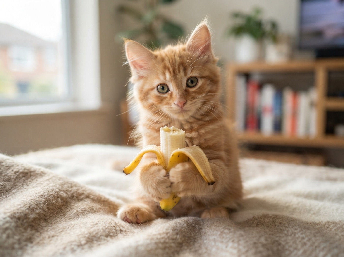 Котик с бананом — результат NanoBanana Lite