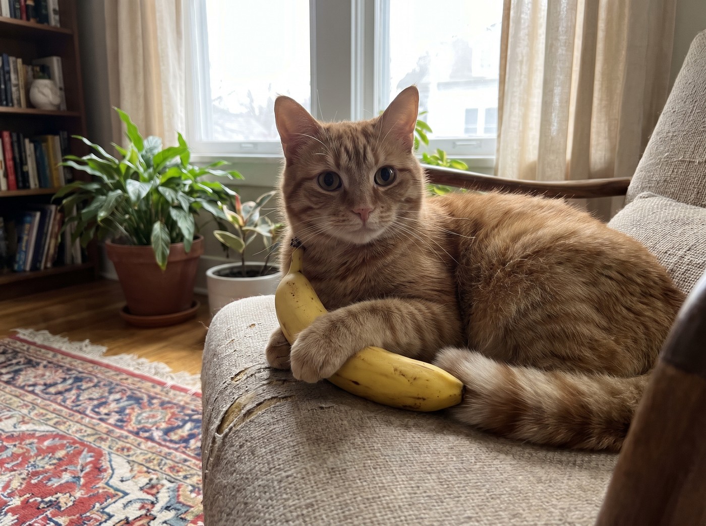 Котик с бананом — результат NanoBanana Pro